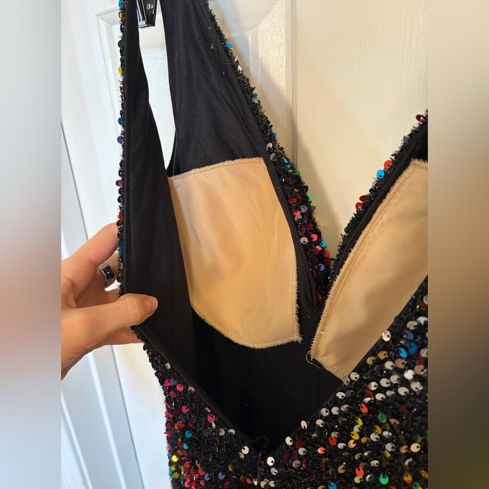 IEENA for Mac Duggal Black Multi Colored Sequin V Neck Maxi Dress 8 - Picture 12 of 14